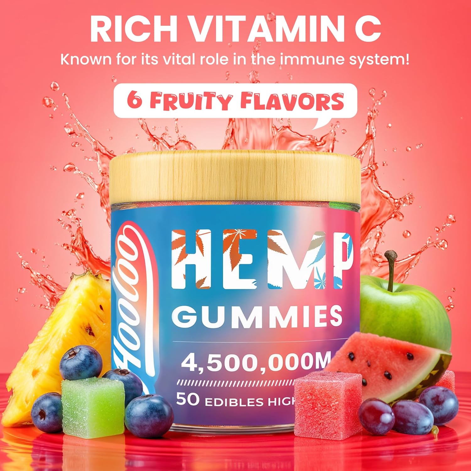 HOOLOO Hemp Gummies for Deep Bedtime Support - 4,500,000MG 2 Packs 6 Fruity Flavors Edibles for Adults - Made in USA - Image 2