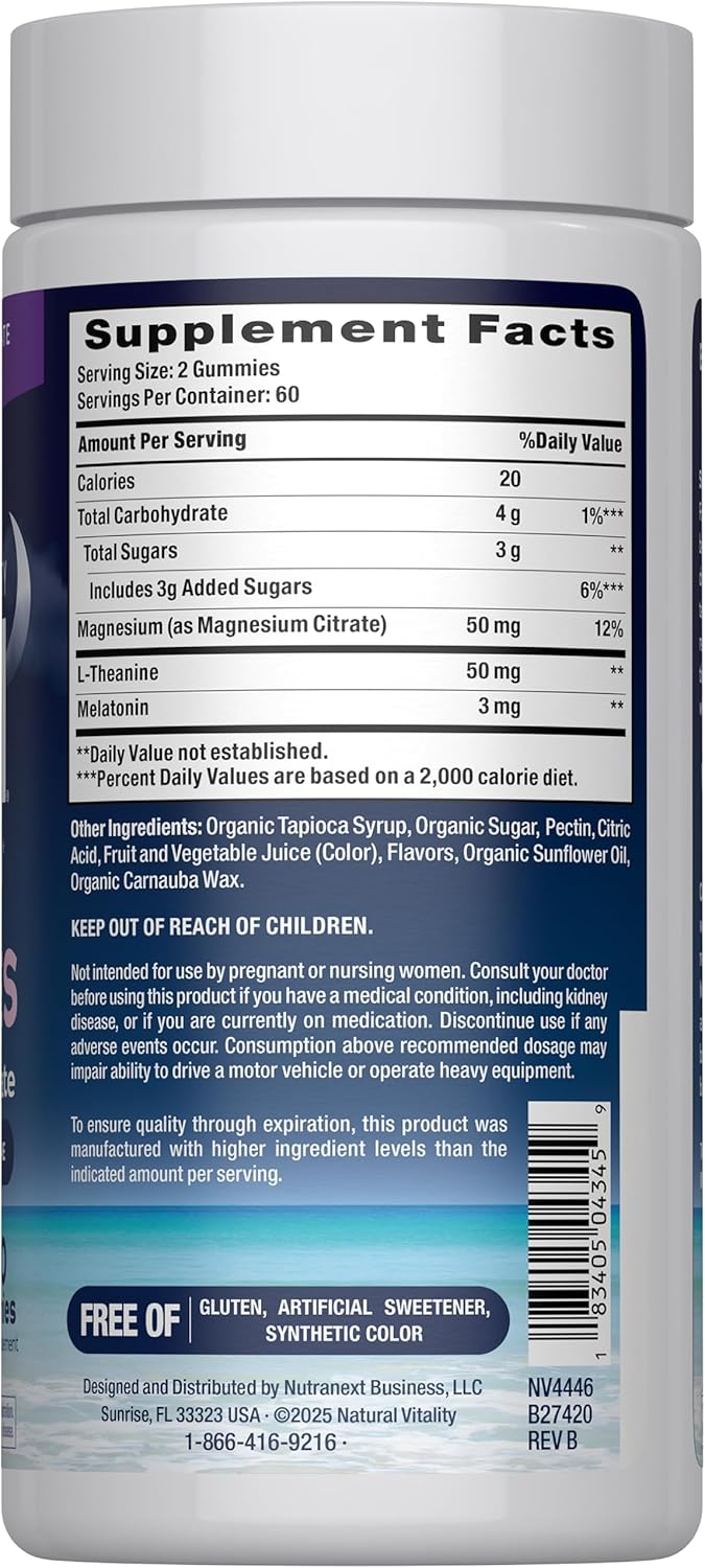Natural Vitality SLEEP Gummies, Magnesium Supplement With Melatonin and L-Theanine, Vegan, Gluten Free, Helps the Body Ease Into Sleep, Blueberry Pomegranate 120 Count - Image 2
