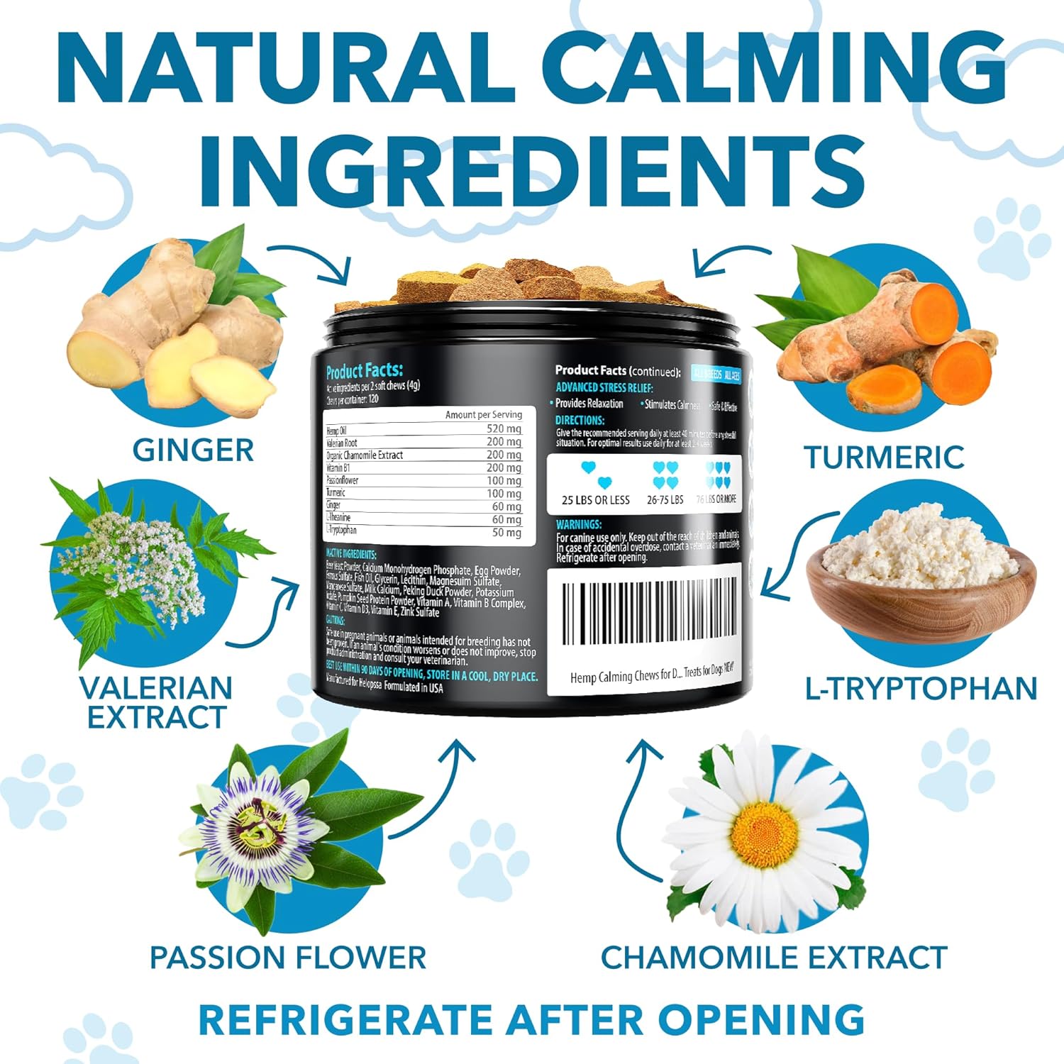 Hemp Calming Chews for Dogs with Anxiety and Stress - Anxiety Relief Chews for Storms, Fireworks, Thunder, Barking, Separation - Valerian, L-Tryptophan, Hemp Oil - Peking Duck- 120 Dog Calming Treats - Image 3