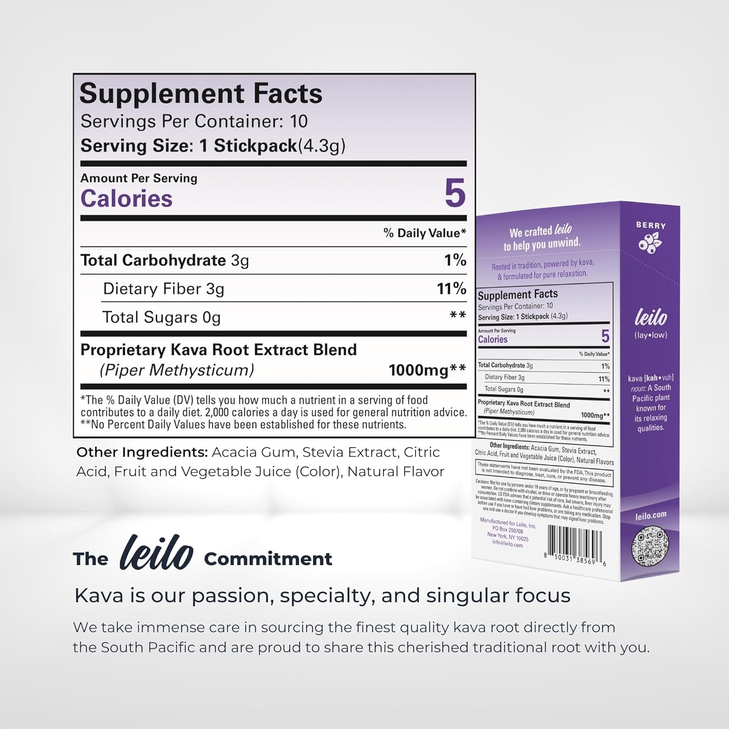 Leilo | Calming Kava Drink Mix | Berry, 10 Stick Packs (Plant-Based Relaxation Powder, Non-Alcoholic, Sugar-Free Herbal Supplement) - Image 2