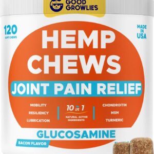 Glucosamine for Dogs Hip & Joint Supplement - Chondroitin, Omega-3, MSM - Joint Health & Pain Relief - Senior & Large Dogs - Made in USA - 120Count Mobility Chews