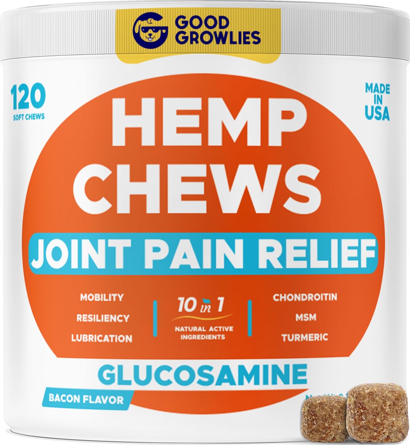 Glucosamine for Dogs Hip & Joint Supplement - Chondroitin, Omega-3, MSM - Joint Health & Pain Relief - Senior & Large Dogs - Made in USA - 120Count Mobility Chews
