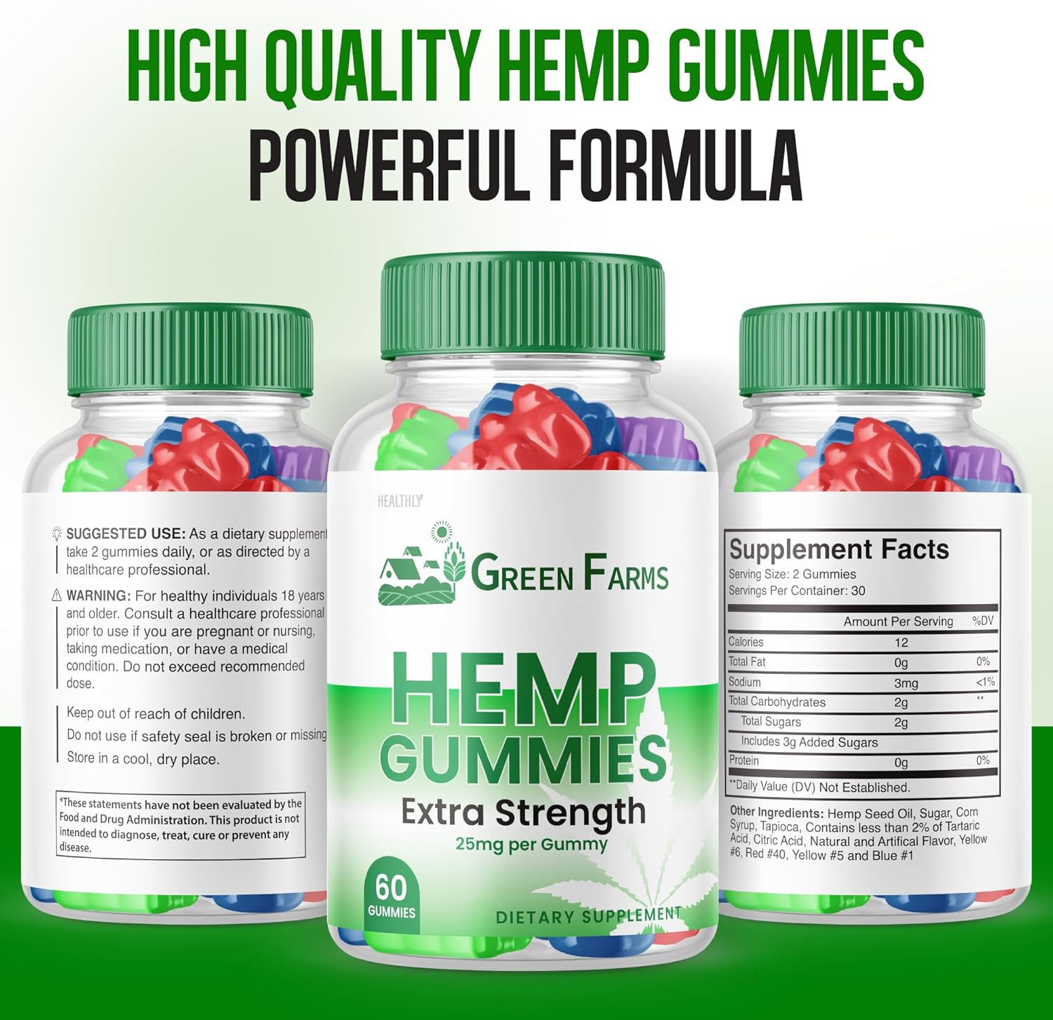 Green Farms Hemp Gummies - Official Formula - Green Farms Gummies with Hemp Extract 500 mg Extra Strength Performance Hemp Blend, Great Taste, Big Size Gummy, New 2023 1500mg Per Bottle (60 Gummies) - Image 5