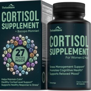 Cortisol Supplements for Women & Men - Bacopa Monnieri, Lemon Balm, Ashwagandha with 5 HTP, GABA, L-Theanine Supplement - Stress & Mood Support for Adults - Happy Pills for Nerve Calm - 60 Capsules