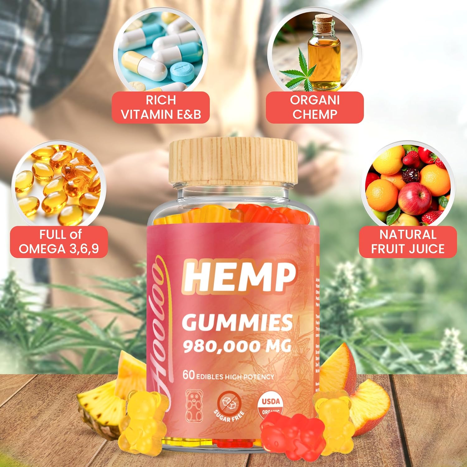 HOOLOO Hemp Gummies 980,000 Fruity, Bears Sugar Free Hemp Gummy for Adults, Made in USA - Image 4