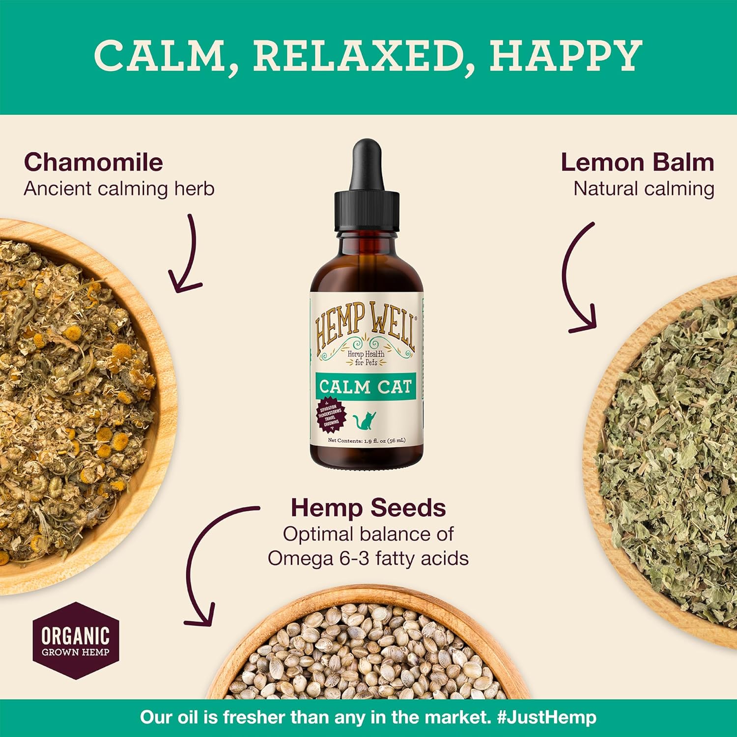 Hemp Well Calm Oil for Cats – Natural Calming Aid for Anxiety, Travel & Stress – Supports Relaxation, Reduces Unwanted Behavior & Grooming Issues – Organic Hemp Formula – 2 oz - Image 2