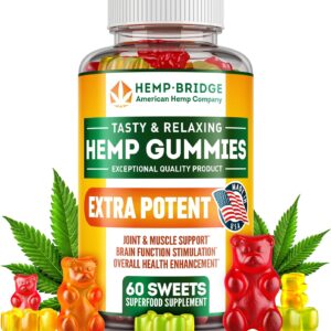 Hemp Gummies for Sleep, Relaxation & Calm - Hemp Oil Gummies with Omega 3 6 9 - Fruity Bear Gummies for Skin, Hair & Nails Support - Made in USA, Non-GMO, 60 Count