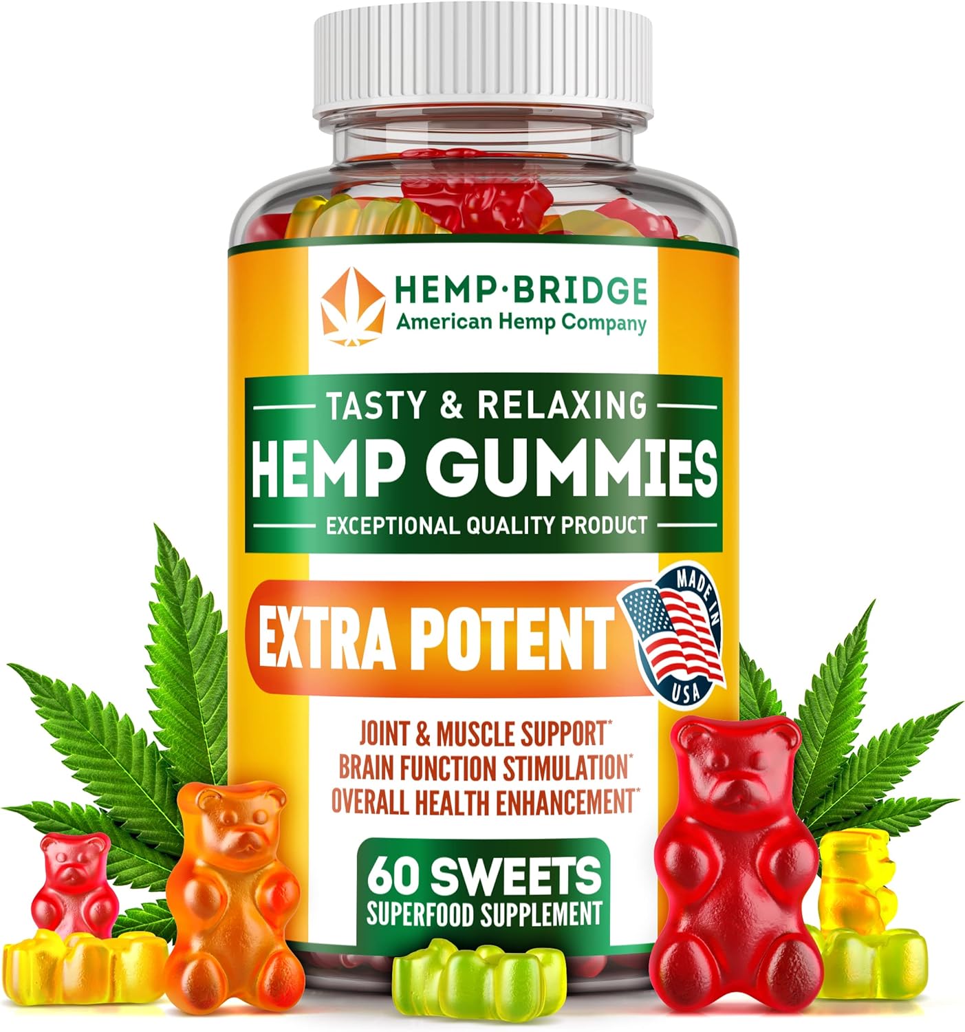 Hemp Gummies for Sleep, Relaxation & Calm - Hemp Oil Gummies with Omega 3 6 9 - Fruity Bear Gummies for Skin, Hair & Nails Support - Made in USA, Non-GMO, 60 Count