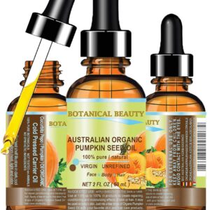 Botanical Beauty Australian ORGANIC PUMPKIN SEED OIL 100% Pure Natural Virgin Unrefined Cold Pressed Carrier Oil for Face, Skin, Hair, Lip, Nails (2 Fl Oz)