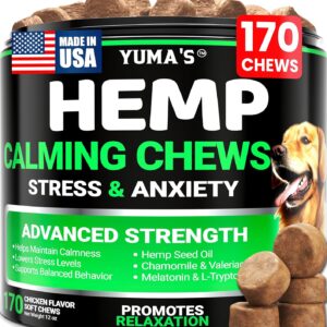 Hemp Calming Chews for Dogs - Advanced Dog Calming Chews - 170 Chews - Anxiety Relief Treats - Separation Aid, Barking, Stress Relief, Thunderstorms - Melatonin - Hemp Oil - Made in USA