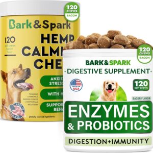 Probiotics + Calming Hemp Treats for Dogs Bundle - Gas, Diarrhea, Allergy + Anxiety Relief - Enzymes + Prebiotics + Hemp Oil - Improve Digestion + Stress Relief - 120 + 120 Chews - Made in USA