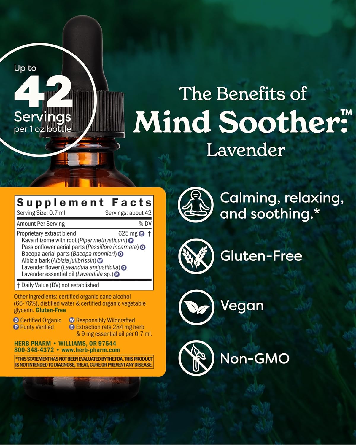 Herb Pharm Certified Organic Mind Soother, Lavender, Liquid Herbal Formula, 1 Fl Oz - Image 2