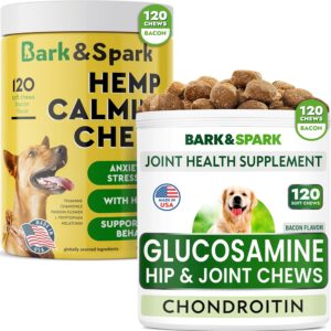 Glucosamine Bacon Flavor + Calming Hemp Treats for Dogs Bundle - Joint Pain Relief + Anxiety Relief - Chondroitin, MSM, Omega-3 + Hemp Oil - Hip & Joint Care + Stress Relief - 240 Soft Chews - US Made