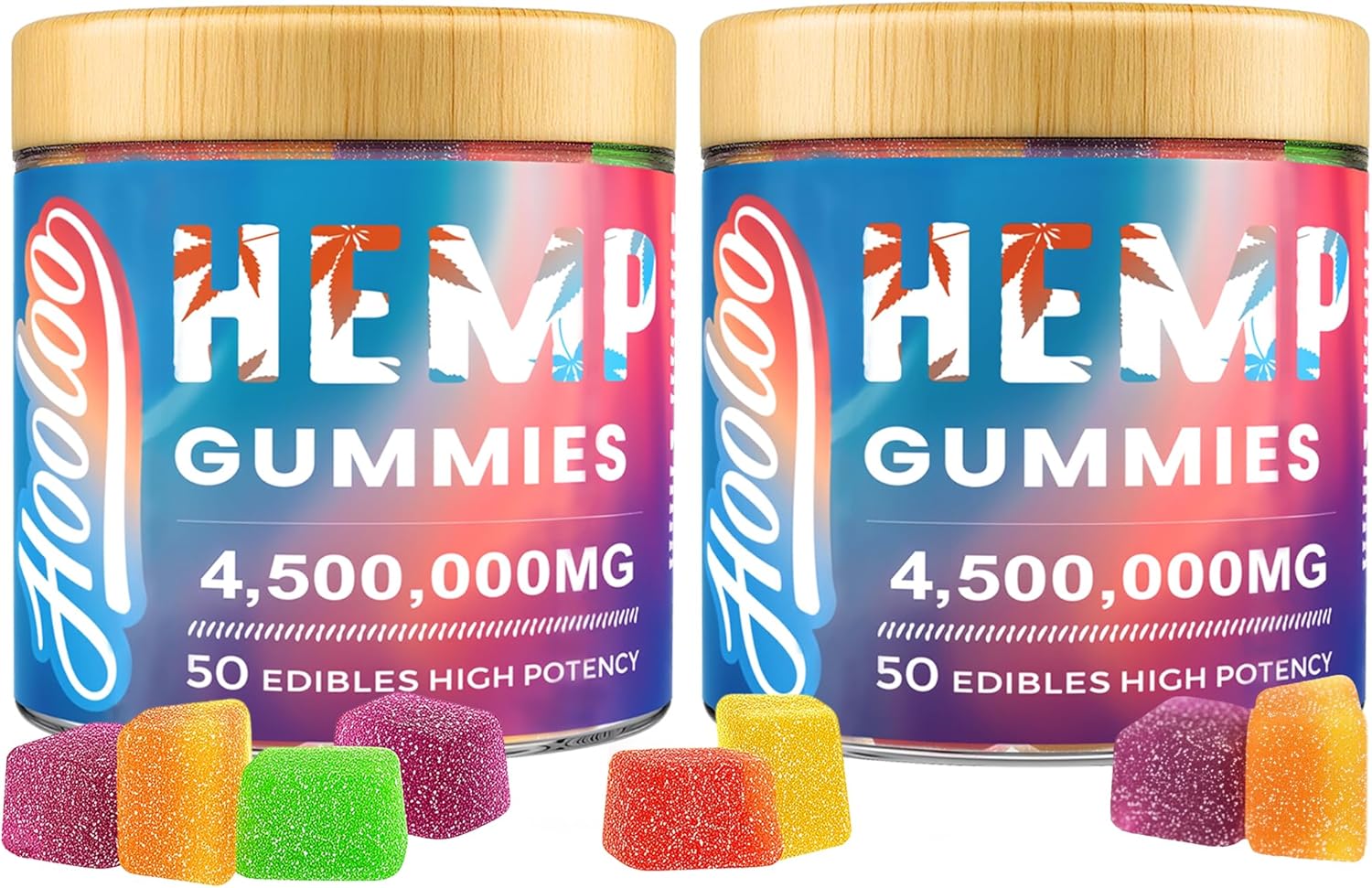 HOOLOO Hemp Gummies for Deep Bedtime Support - 4,500,000MG 2 Packs 6 Fruity Flavors Edibles for Adults - Made in USA