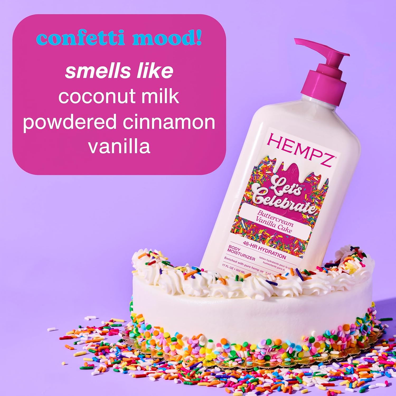Hempz Body Lotion - Buttercream Vanilla Cake Celebration - Limited Edition Daily Moisturizing Cream, Shea Butter, Aloe - Skin Care Products, Hemp Seed Oil - 17 Oz - Image 3
