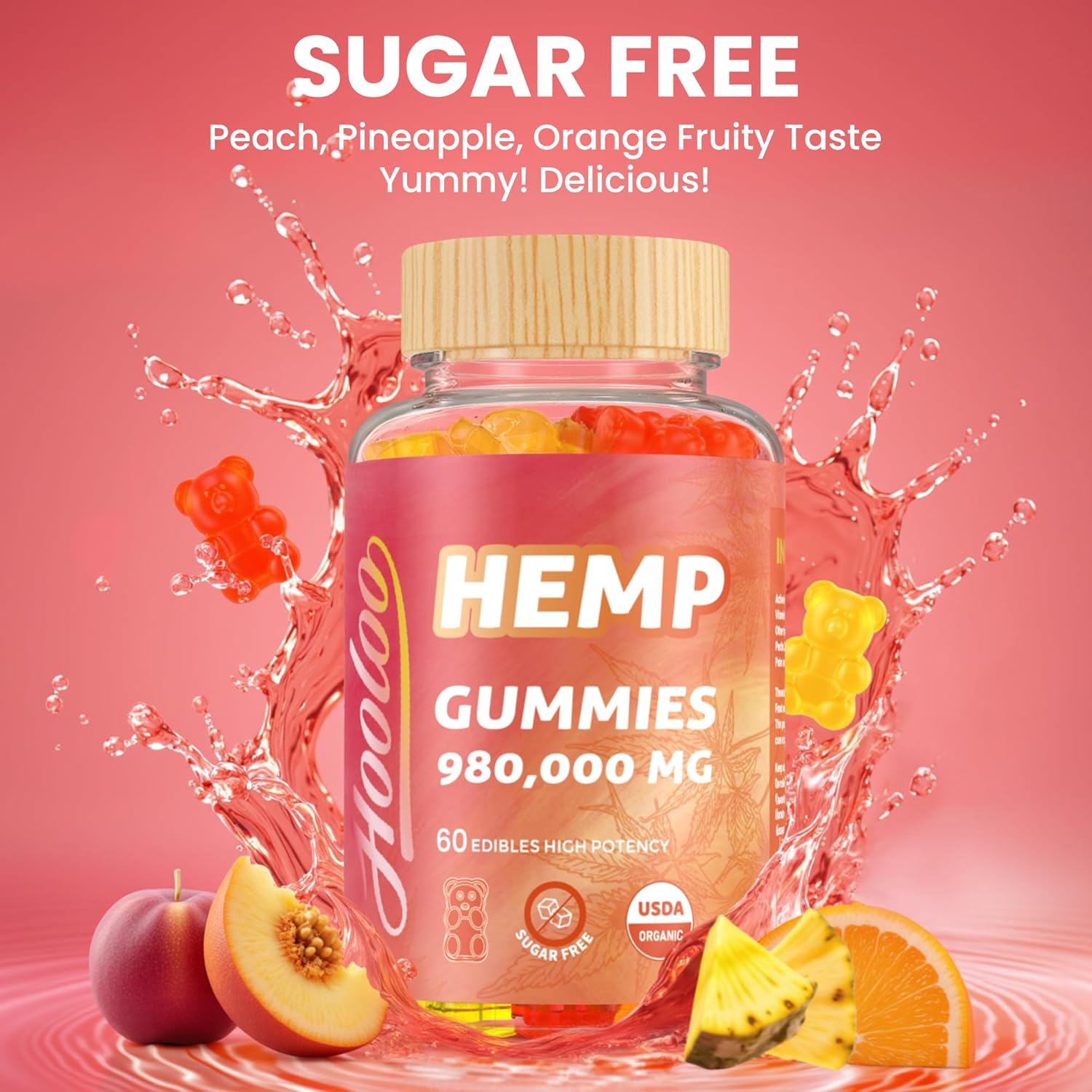 HOOLOO Hemp Gummies 980,000 Fruity, Bears Sugar Free Hemp Gummy for Adults, Made in USA - Image 2