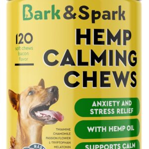BARK&SPARK Calming Hemp Treats for Dogs - Made in USA with Hemp Oil - Anxiety Relief - Separation Aid - Stress Relief During Fireworks, Storms, Thunder - Aggressive Behavior, Barking - 120 Soft Chews