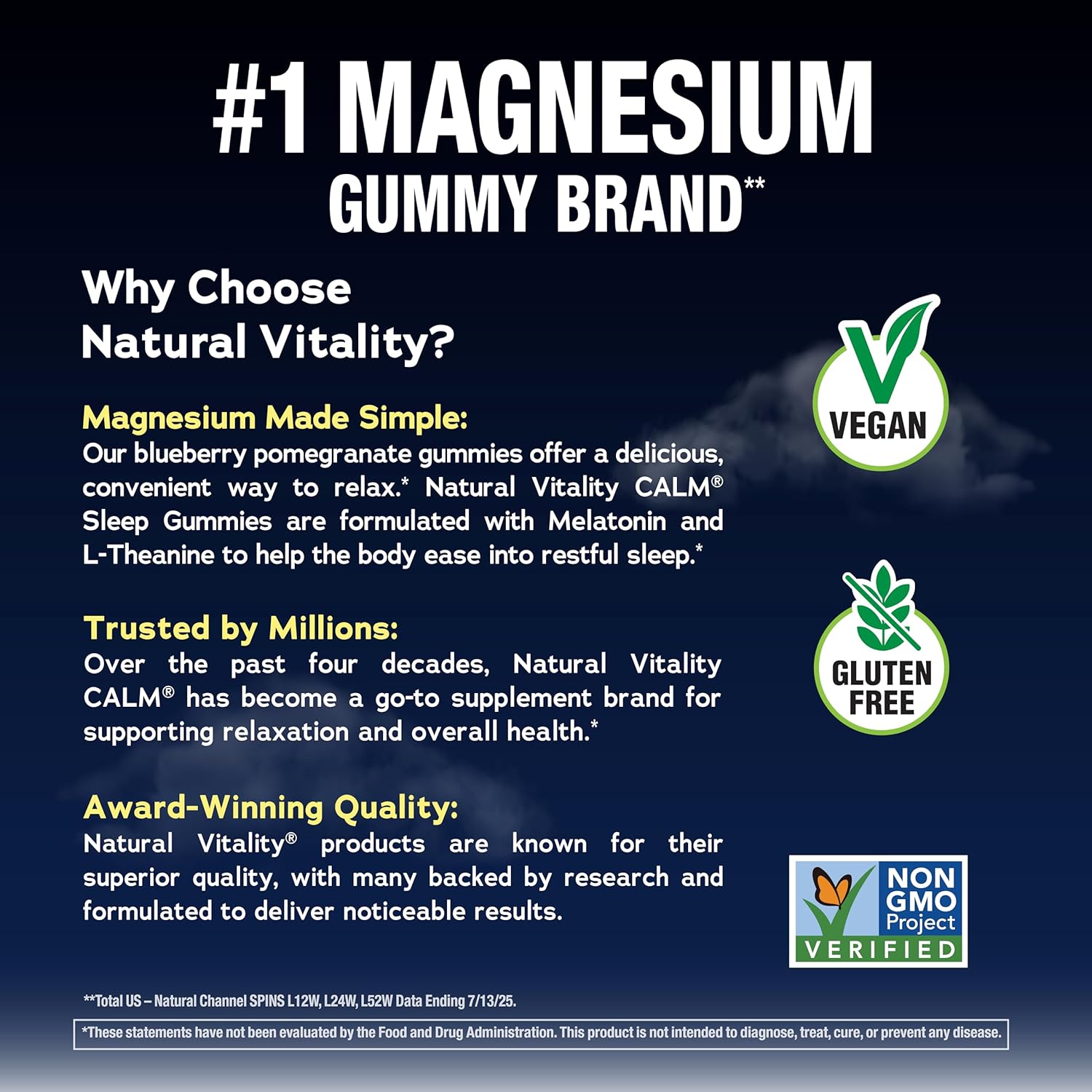 Natural Vitality SLEEP Gummies, Magnesium Supplement With Melatonin and L-Theanine, Vegan, Gluten Free, Helps the Body Ease Into Sleep, Blueberry Pomegranate 120 Count - Image 4