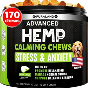 Hemp Calming Chews for Dogs Anxiety - 170 Dog Calming Chews - Anxiety Relief Treats - Dog Calming Treats - Hemp Oil - Sleep Calming Aid - Advanced Calming Health Joint Support Supplement - Made in USA