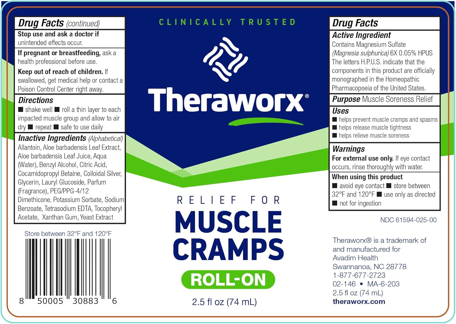 Theraworx Relief for Muscle Cramps Roll-On Fast-Acting Muscle Spasm, Leg Soreness with Magnesium Sulfate - 2.5 oz - 1 Count - Image 4