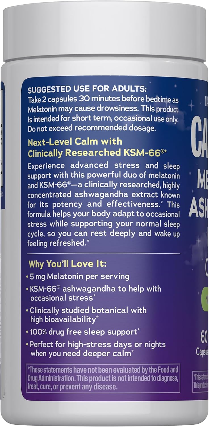Natural Vitality Calm Sleep Melatonin and Ashwaganda KSM-66 Capsules | 100% Drug Free | 60 Count - Image 4