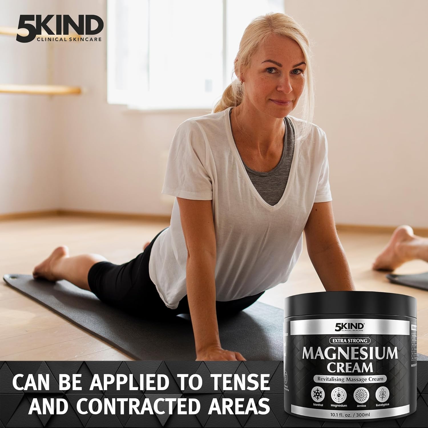 5Kind Extra Strong Magnesium Cream 10.1 fl oz - Neuropathy Nerve Relief Cream - Lotion for Restless Legs - Magnesium Rub Infused with Arnica, Eucalyptus, Comfrey, Menthol & Hemp Oil - Image 4