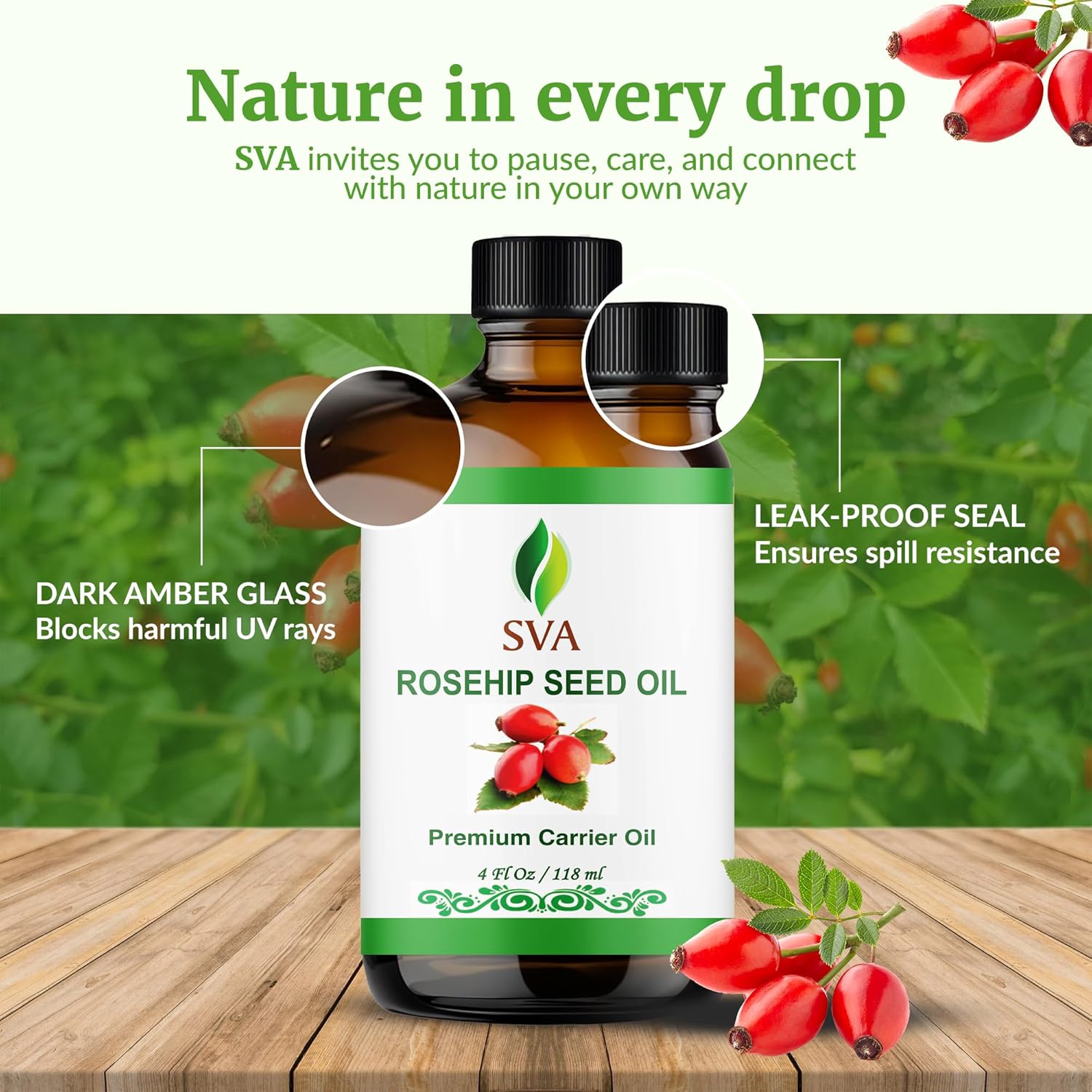 SVA Rosehip Seed Oil - 4 Fl Oz – 100% Natural & Cold Pressed - for Face, Skin Care, Hair Care, Scalp Massage & Body Massage – Carrier Oil with Dropper - Image 7