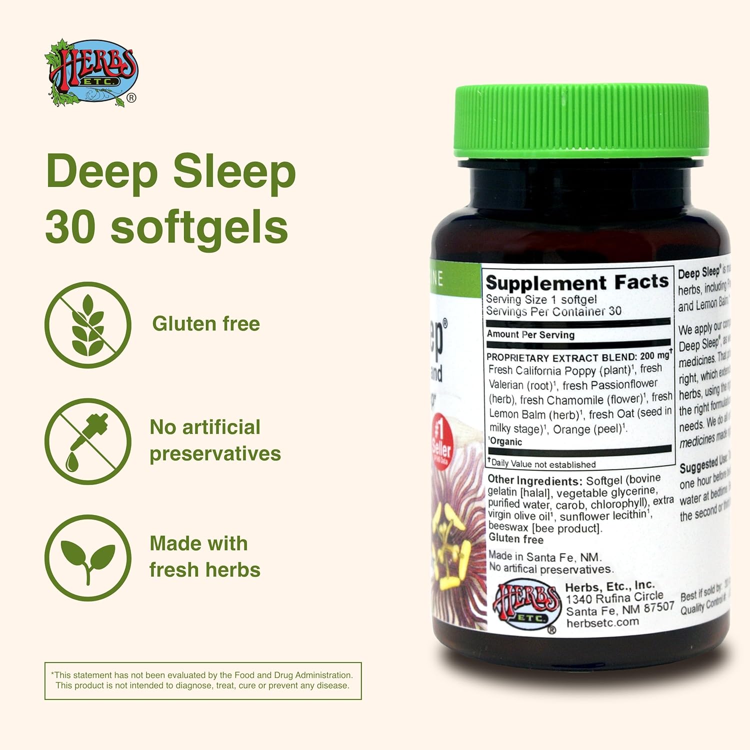 Herbs Etc. Deep Sleep Softgels - Herbal Sleep Support Supplement - Rest & Calming Support with Passionflower, Chamomile & Lemon Balm - 30 Softgels (30 Servings) - Image 3