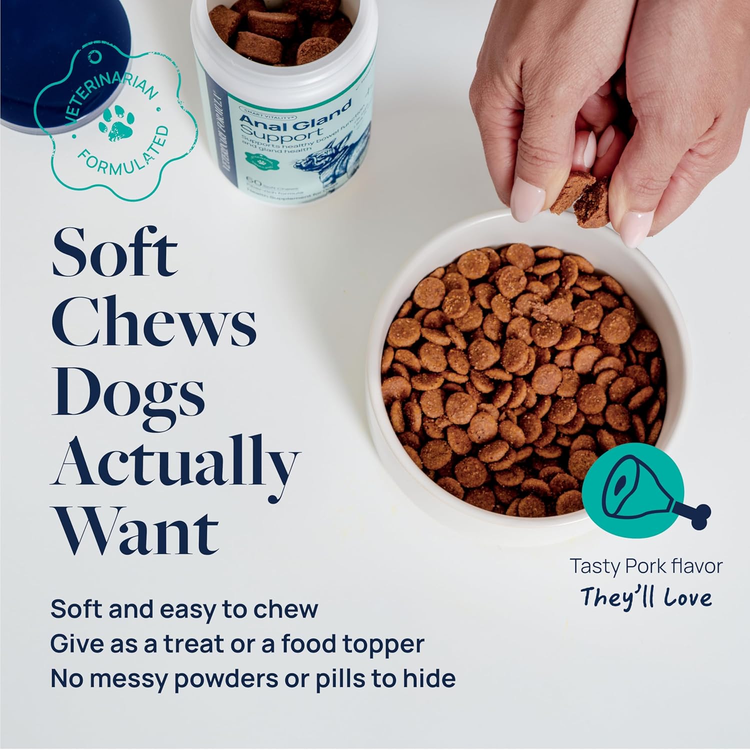 Veterinary Formula Anal Gland Support for Dogs – Vet-Formulated No Scoot Chews with Pumpkin, Ginger, Agave Inulin & Probiotics – Supports Scooting, Stool Quality & Digestive Health, 60 Soft Chews - Image 5