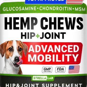 Advanced Hemp + Glucosamine Dog Joint Supplement - Hip Joint Pain Relief - Mobility Chews for Dogs - Chondroitin, MSM, Omega - Made in USA - Lamb Flavor - 120 Hemp Treats