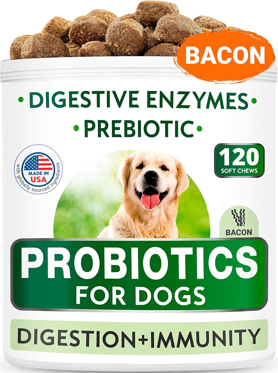Probiotics + Calming Hemp Treats for Dogs Bundle - Gas, Diarrhea, Allergy + Anxiety Relief - Enzymes + Prebiotics + Hemp Oil - Improve Digestion + Stress Relief - 120 + 120 Chews - Made in USA - Image 2