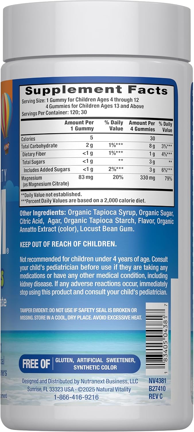 Natural Vitality Calm, Magnesium Citrate Kids Supplement, Stress Relief Gummies, Supports a Healthy Response to Stress, Gluten Free, Vegan, Sweet Citrus, 120 Gummies - Image 2