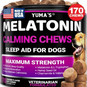 Melatonin for Dogs - 170 Melatonin Chews for Small and Large Dogs - Puppy Sleep Aid - Natural Calming Treats for Stress Anxiety Relief - Canine Sleeping Pills - Thunder, Fireworks, Chewing, Barking