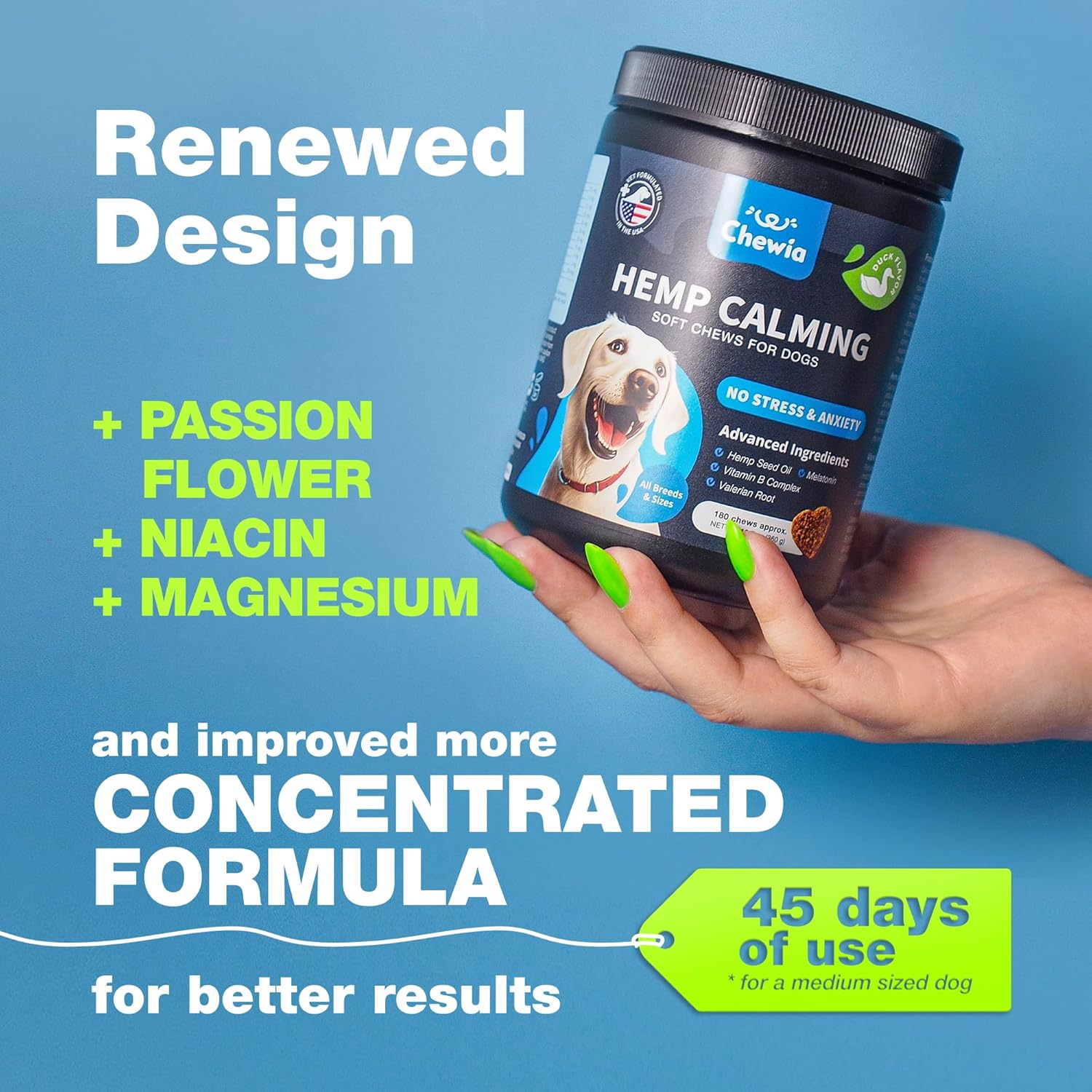 Hemp Calming Chews for Dogs Anxiety - Dog Calming Treats with Melatonin, Valerian Root, Chamomile Extract & Vitamin B Complex - Canine Chews for Vet Visits, Grooming, Travel, Thunderstorms, Fireworks - Image 2