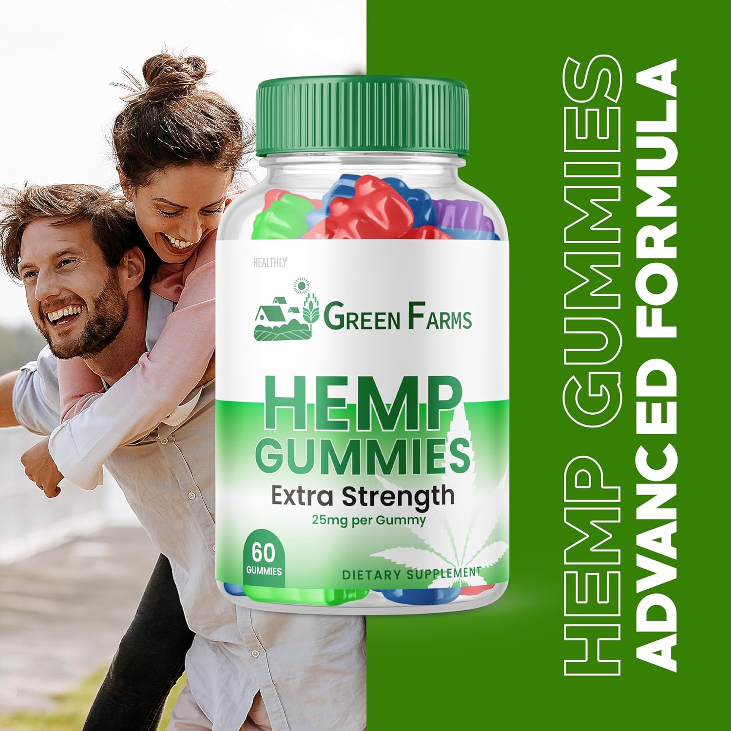 Green Farms Hemp Gummies - Official Formula - Green Farms Gummies with Hemp Extract 500 mg Extra Strength Performance Hemp Blend, Great Taste, Big Size Gummy, New 2023 1500mg Per Bottle (60 Gummies) - Image 3