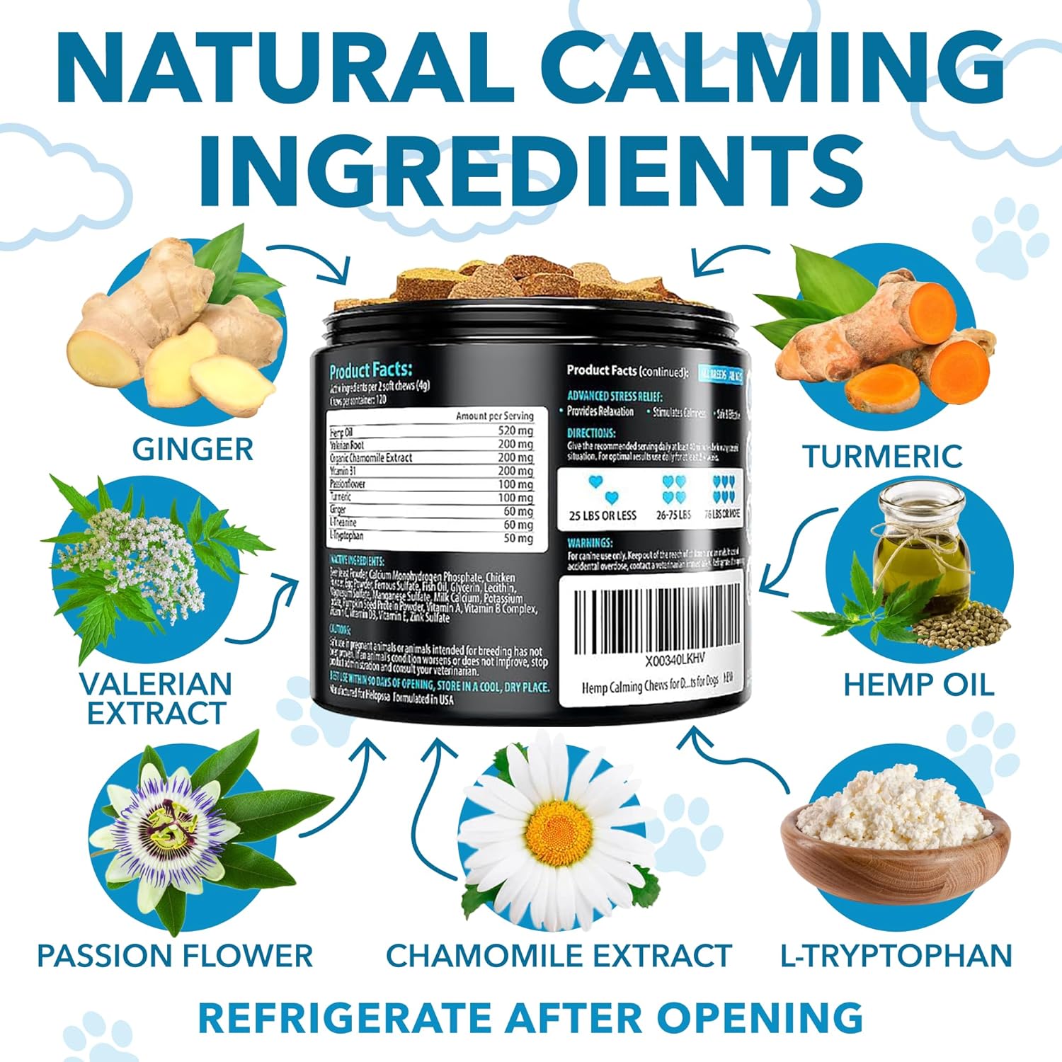 Hemp Calming Chews for Dogs with Anxiety and Stress - Anxiety Relief Chews for Storms, Fireworks, Thunder, Barking, Separation - Valerian, L-Tryptophan, Hemp Oil - Chicken - 120 Dog Calming Treats - Image 3