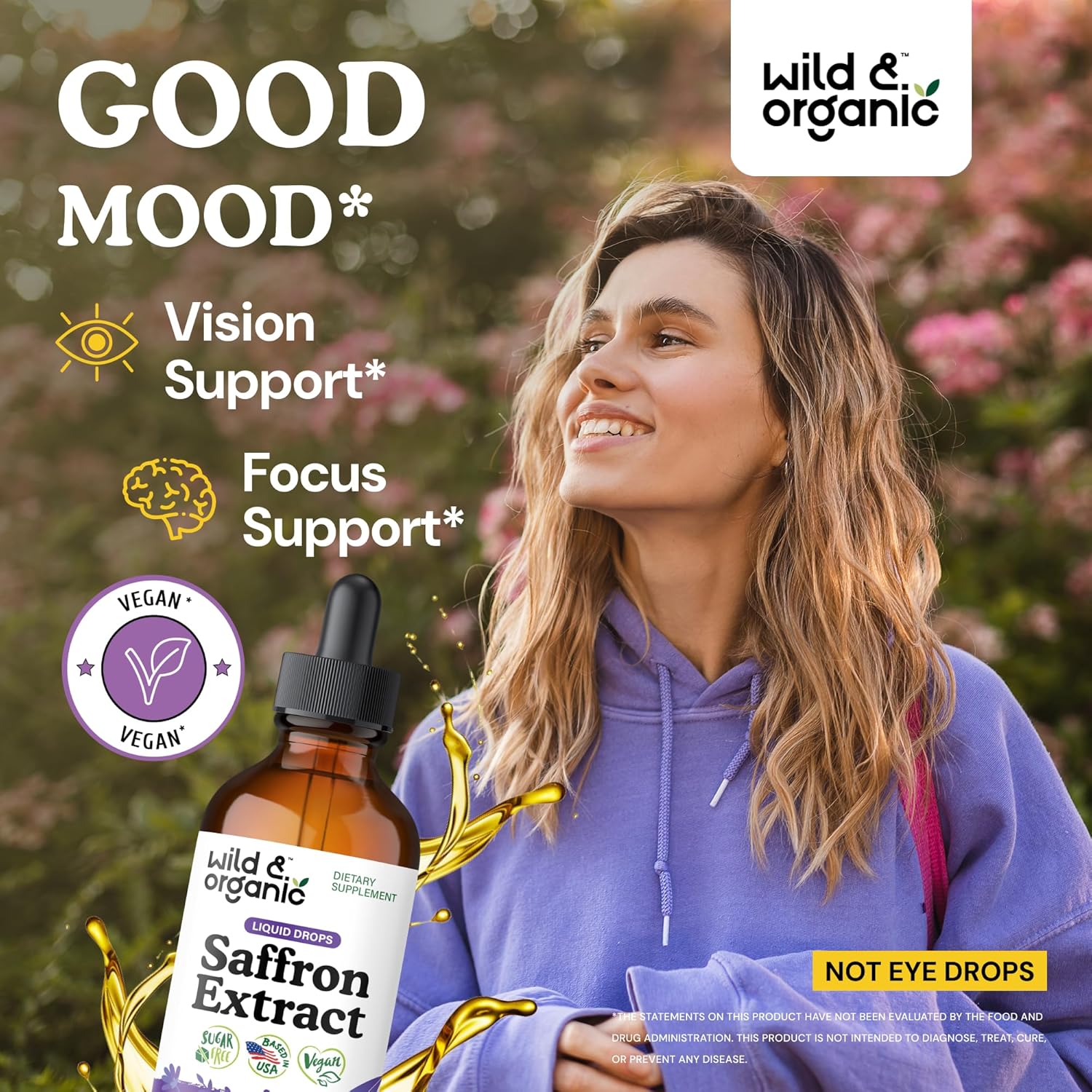 Wild & Organic Saffron Supplements 88.5 mg - Mood, Focus & Eye Support - Saffron Extract Liquid Drops - Add to Tea - 5-Month Supply - Crocus Sativus Herb - Vegan, Sugar & Alcohol-Free Tincture - 4 oz - Image 2