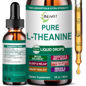 L Theanine Liquid Drops, Pure L-Theanine 400mg for Adults and Kids, Organic High Absorption L Theanine Supplement, Natural Focus Supplement, Non-GMO | Gluten Free | 30 Servings