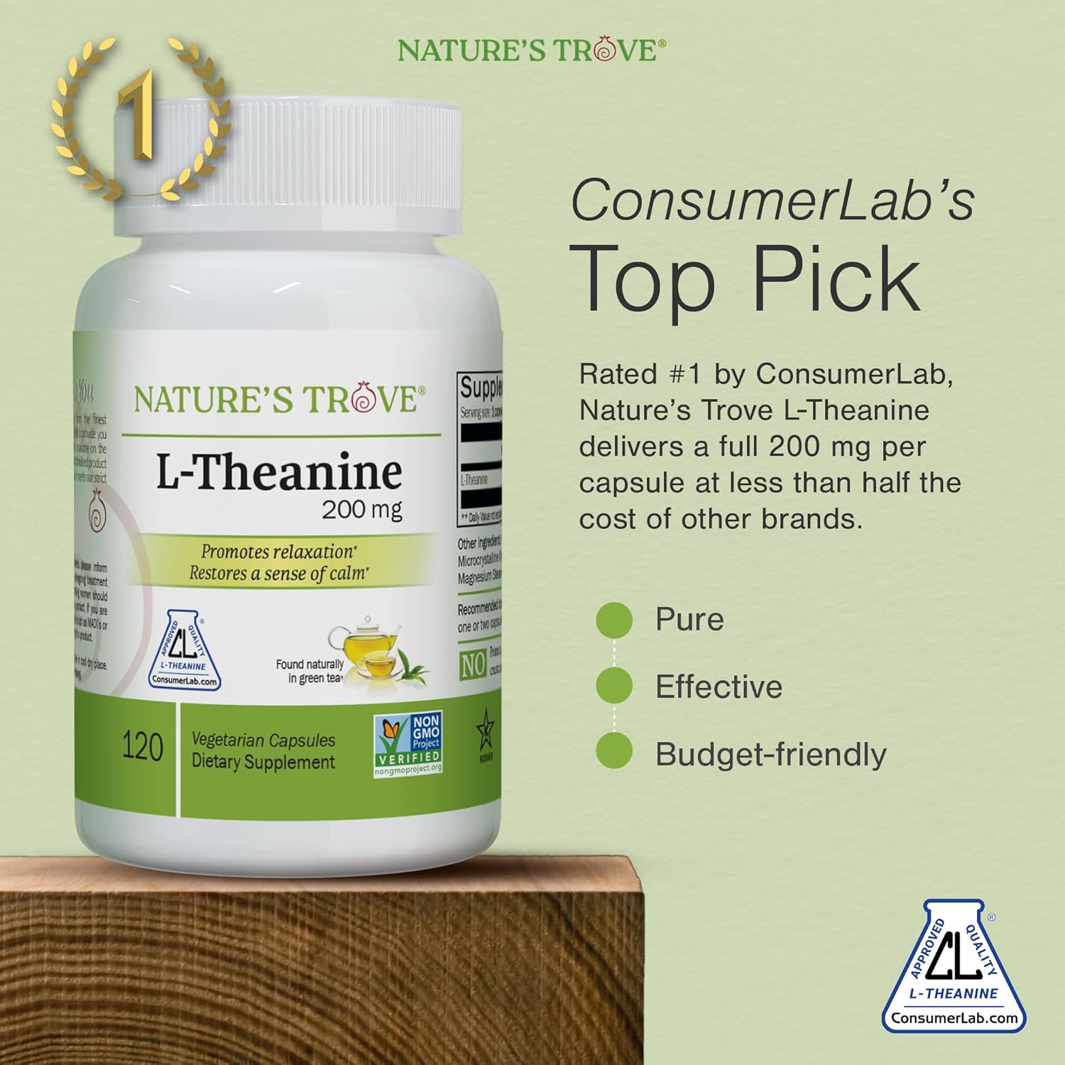 Nature's Trove L-Theanine 200mg 120 Vegetarian Capsules - Image 2