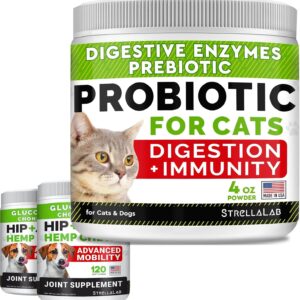 4oz Probiotics Powder + 240ct Hemp Glucosamine Joint Supplement Bundle - Relieves Diarrhea + Joint Pain Relief - Digestive Enzymes + Prebiotics + Omega 3, Hemp Oil + Chondroitin, MSM - Made in USA