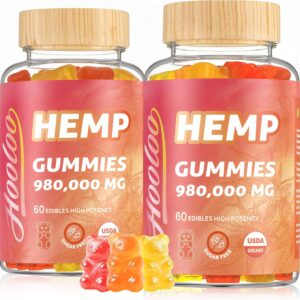 HOOLOO Hemp Gummies 980,000 Fruity, Bears Sugar Free Hemp Gummy for Adults, Made in USA