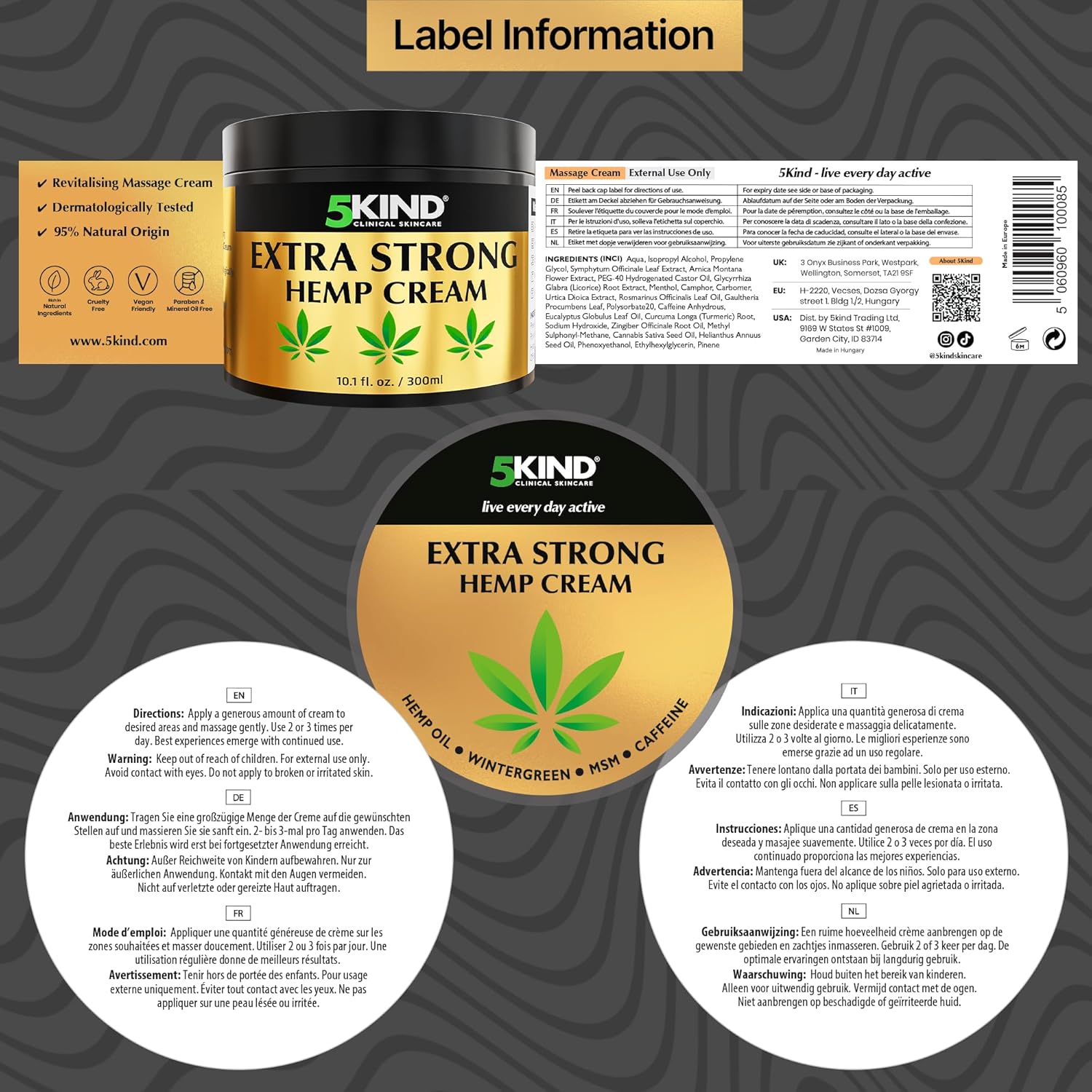 5kind Extra Strong Hemp Cream 10.1 fl oz - Maximum Strength - Natural Topical Cream - Muscle Rub for Lower Back, Joints, Neck, Knees, Shoulders - Image 7