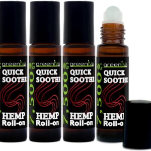 GreenIVe 7,500mg Hemp Roll-On Quick Soothe Therapeutic Essential Oil Blend for Topical Targeting Roll-On (4 Pack)