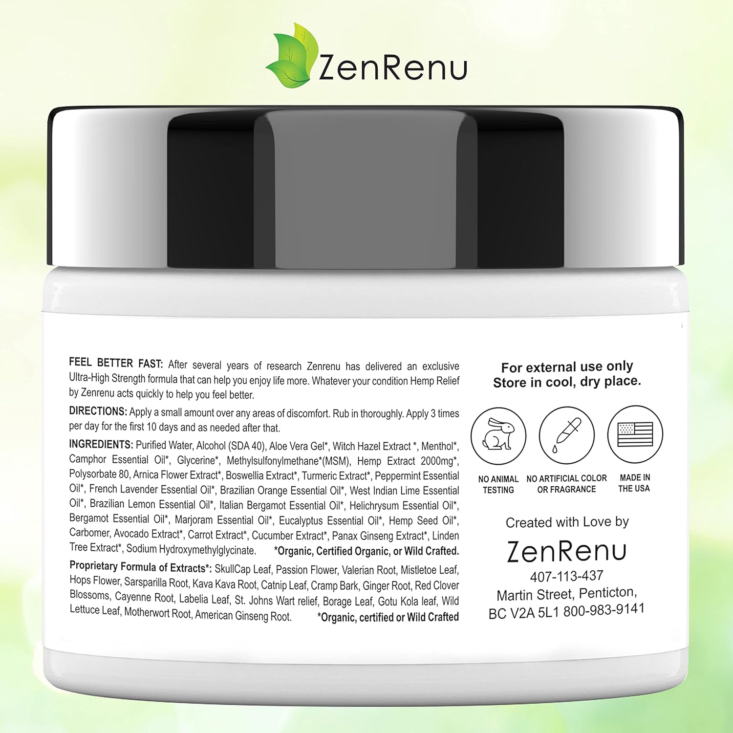 Hemp Cream Maximum Strength - Menthol Rub with Hemp Oil, Arnica, Lavender, Aloe Vera, Kava Kava, & Camphor - Natural Hemp Muscle Rub Cream for Skin, Muscles & Joints - ZenRenu, 4 oz - Image 7
