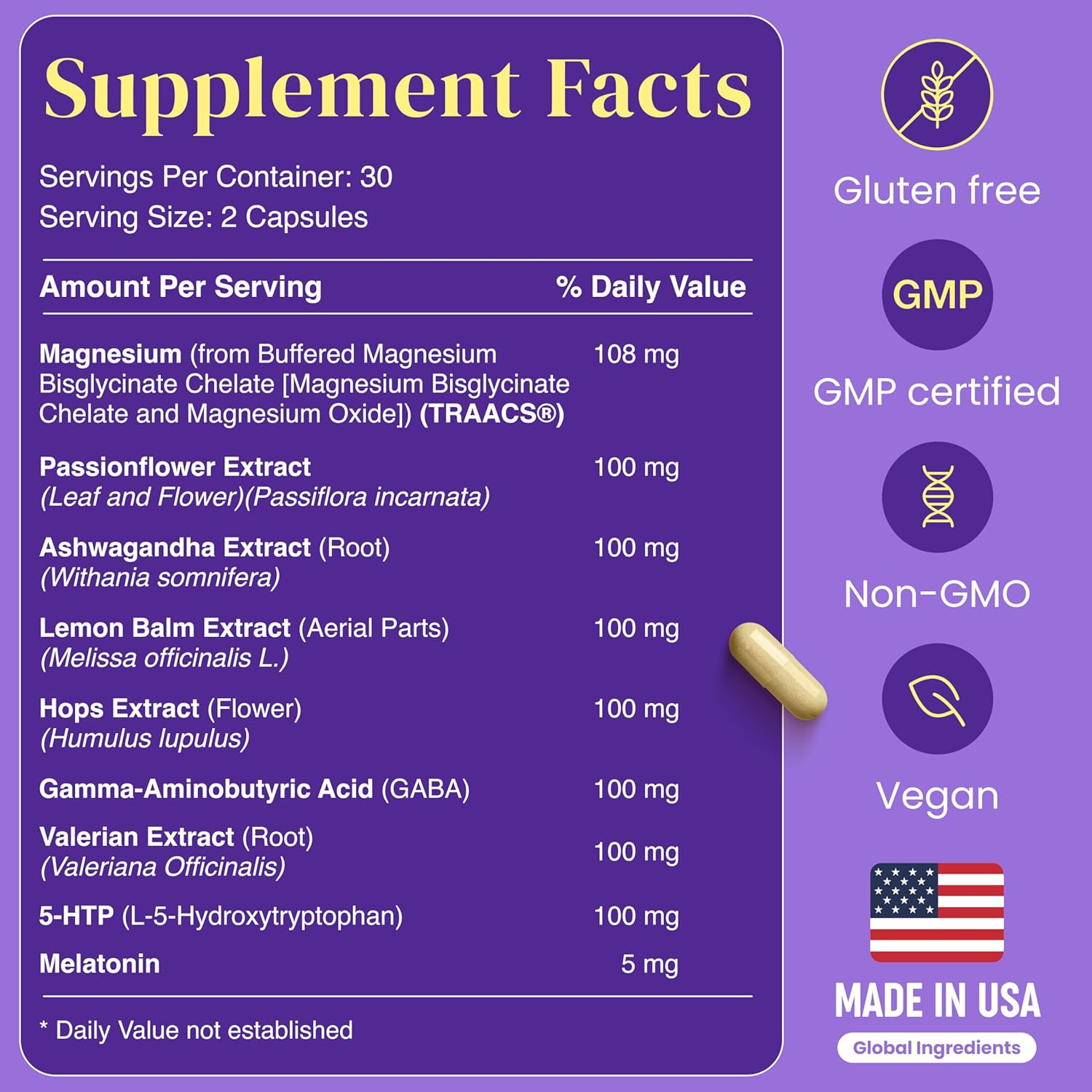 9-in-1 Melatonin Sleep Aid for Adults - USA Made, Lab Tested with Melatonin 5mg and 108mg Magnesium for Sleep - TRAACS, Ashwagandha, Valerian Root, GABA, 5HTP, Herbal Sleep Supplement, Vegan, 60 Caps - Image 5