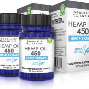 Absolute Nutrition - Hemp Oil 450 Capsules 2 Pack 60ct - 100% Organic Hemp Capsules - Rich in Omega Fatty Acids 3 6 9 - Grown and Made in USA - with MCT Oil