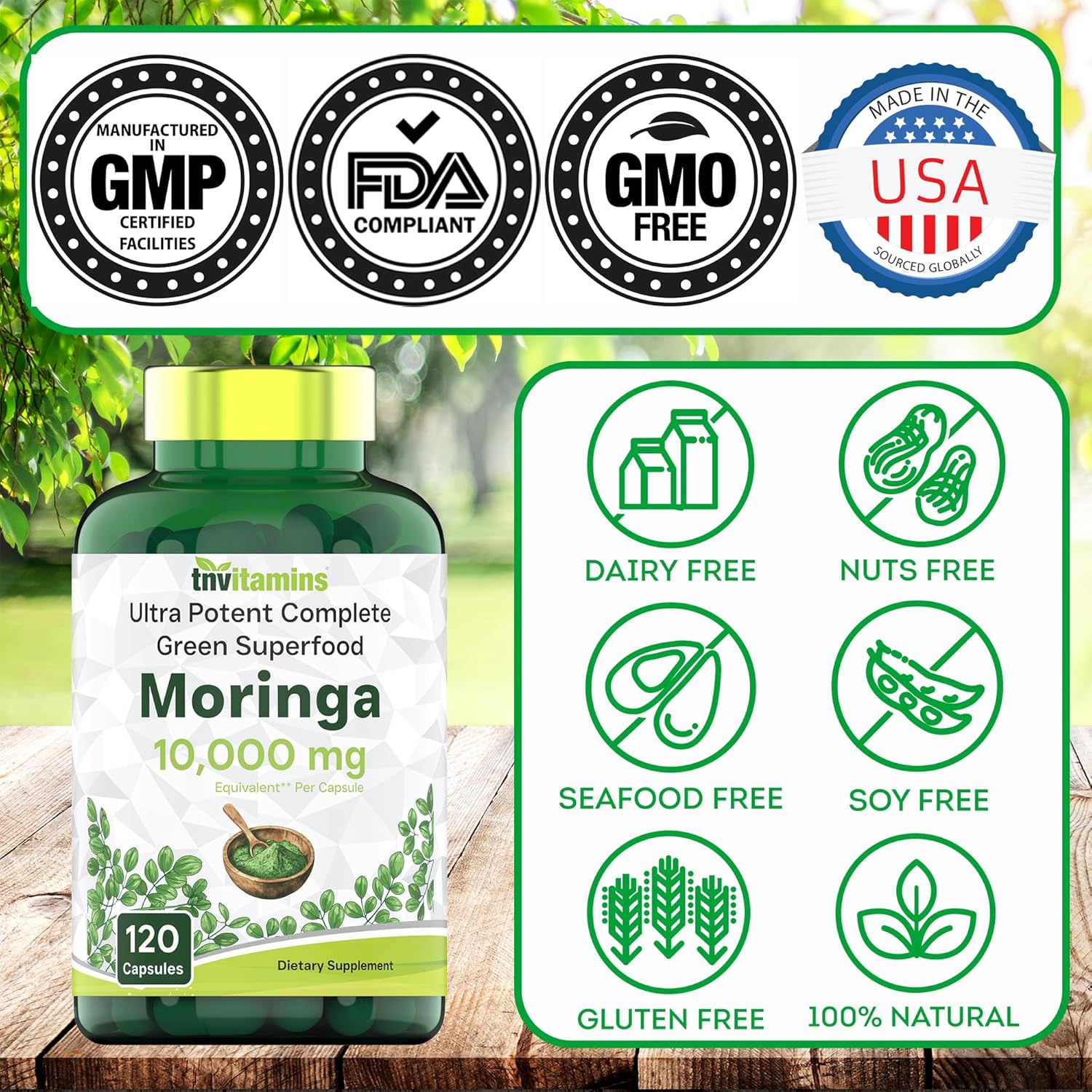 tnvitamins Moringa Capsules 10,000 mg - 120 Capsules | High Potency Moringa Leaf Extract Superfood Supplement for Energy, Vitality & Antioxidant Support - Image 4