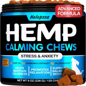 Hemp Calming Chews for Dogs with Anxiety and Stress - Anxiety Relief Chews for Storms, Fireworks, Thunder, Barking, Separation - Valerian, L-Tryptophan, Hemp Oil - Peking Duck- 120 Dog Calming Treats