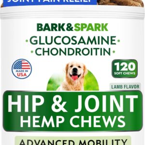 Hip & Joint Support for Dogs - Hemp Chews for Dog Joint Pain Relief with Glucosamine & Chondroitin - Joint Supplement for Large & Small Breeds - Senior Dog Mobility Treats - 120ct, Lamb Flavor