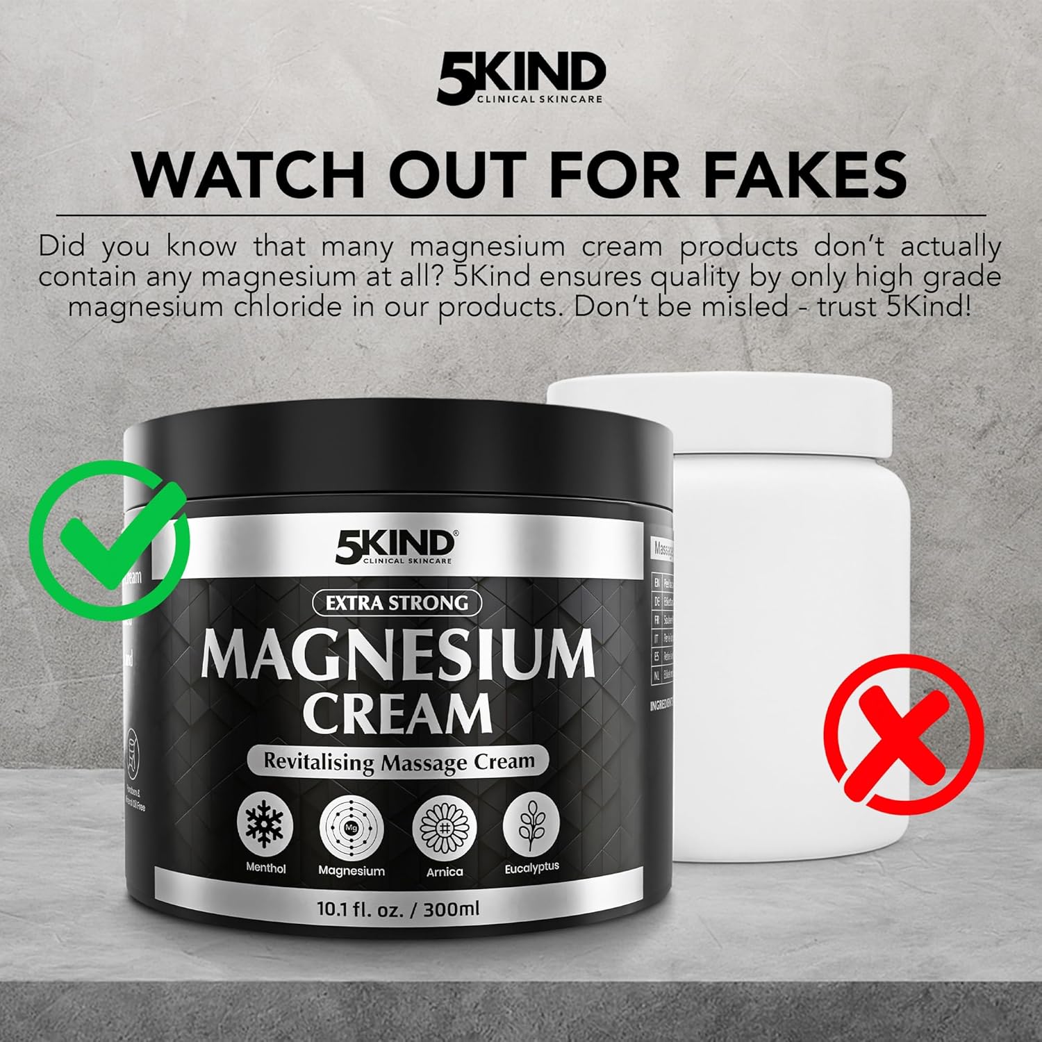 5Kind Extra Strong Magnesium Cream 10.1 fl oz - Neuropathy Nerve Relief Cream - Lotion for Restless Legs - Magnesium Rub Infused with Arnica, Eucalyptus, Comfrey, Menthol & Hemp Oil - Image 10